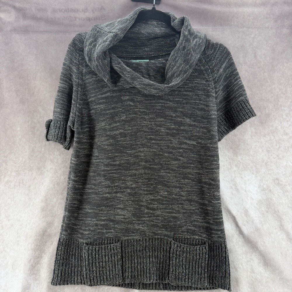 Maurices Womens Large Gray Marled Cowl Neck Short Sleeve Tunic Sweater Ribbed